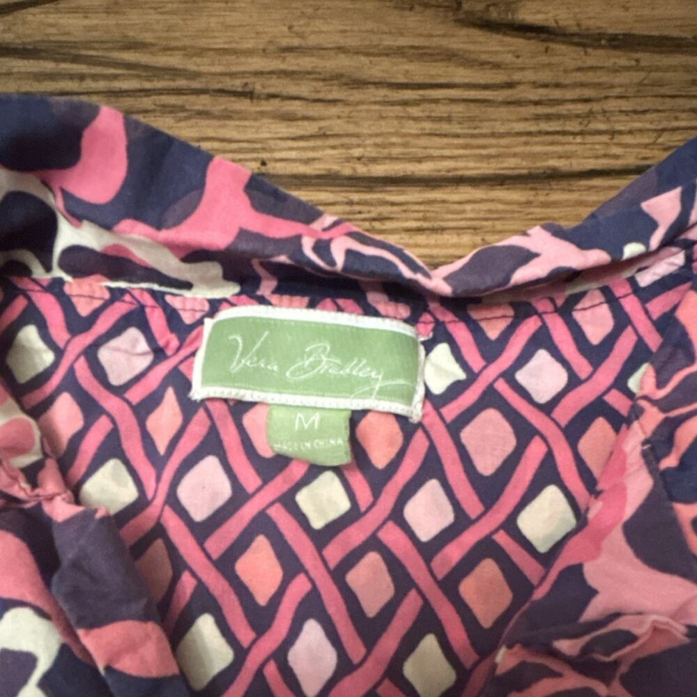 Vera Bradley Pink Purple Floral Long Sleeve Collared Button-Up Women's Blouse M - Picture 4 of 6